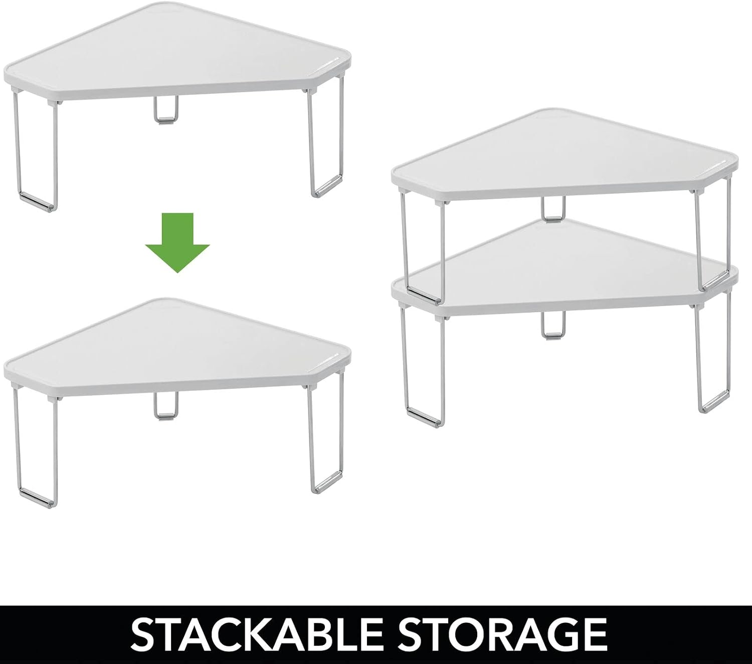 mDesign Plastic/Steel Corner Stackable Rack, Storage Organizer Shelf for Bathroom, Vanity, Countertop, Sink, Cabinet, Holds Makeup, Shower Accessories, Ligne Collection - 2 Pack - Stone Gray