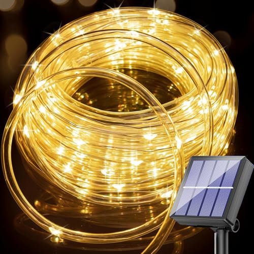 Aofonchy Solar Luces de Cuerda de Tubo Exterior, 10M 100LEDs Impermeable Cuerda Luce de Tubo con 8 Modos, Manguera Guirnaldas Luces para Jardín Terraza Patio Navidad Fiesta Decoración
