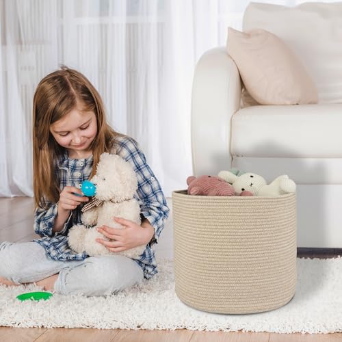 XUANGUO Cotton Rope Basket For Girls Boys Kids 16”X14” Baby Laundry Basket Nursery Bin Round Woven Baskets Organizer For Storage Toys Blankets Shoes Clothes oatmeal - Thumbnail 6