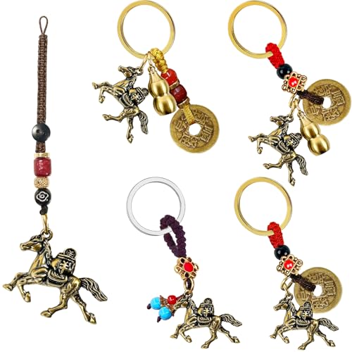 LAIAMER 5PCS Horse Keychains Year of 2026 Key Ring Brass