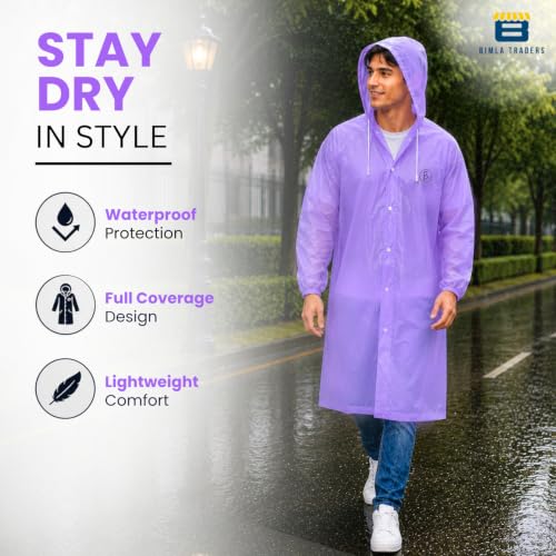 Image of Reusable EVA Hooded Raincoat| Transparent Waterproof Rain Wear for Men & Women | Elastic Full Sleeves | Front Button Design | Knee Length Free size