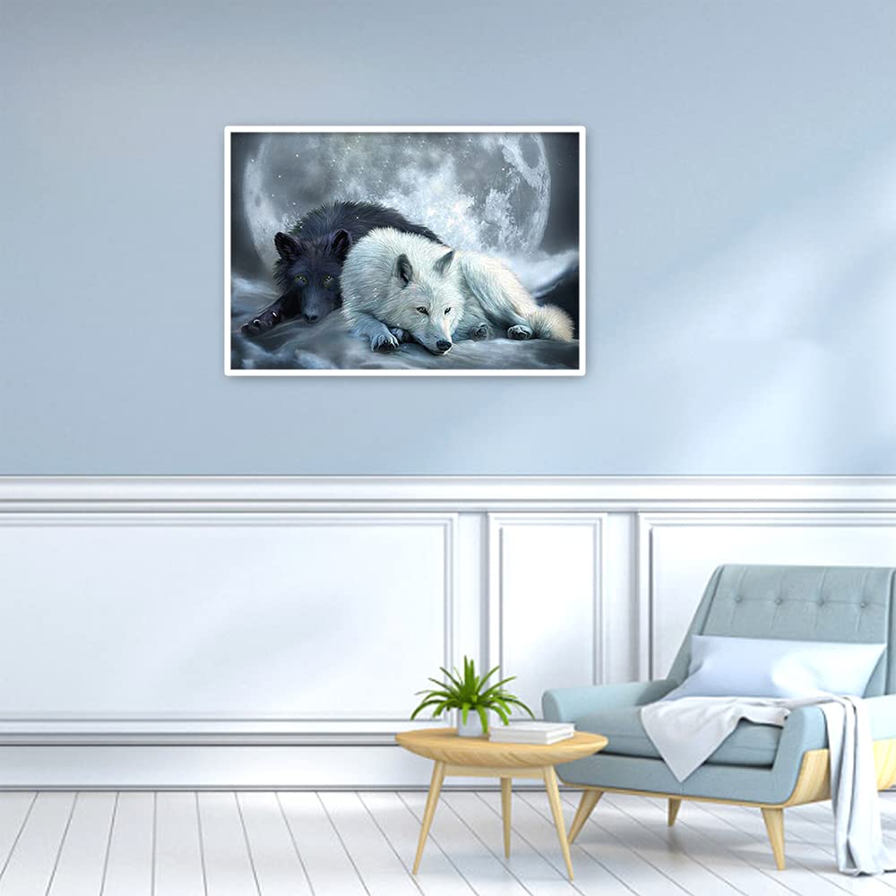 DCIDBEI 50x40CM Bordado Diamante Kit Completo Cuadrado Square, Cuadros Diamantes 5d Animale Anime, Mosaico Pintura Diamante Adulto Niño Regalo Hermana Fiesta | Lobo Bajo La Luna