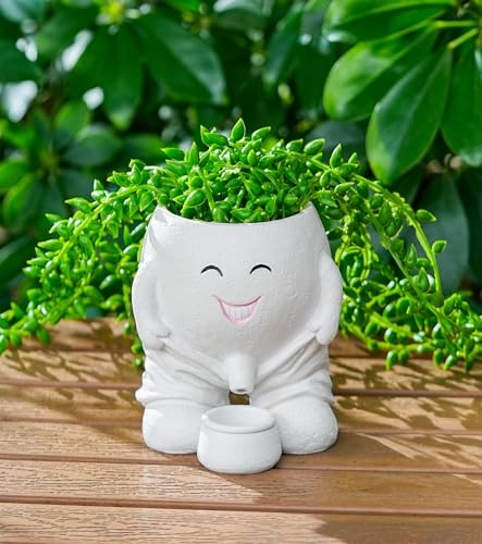 RZOIKZOI Quirky Cute Planter with Smiley Face Pee Plant Pot Naughty Boy Plant Face Pot with Drainage Hole for Indoor Outdoor Christmas Mathers Day Gift(Naughty Boy White)