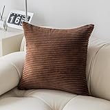 Demetex クッションカバー 45×45cm 1枚セット コーデュロイ ション おしゃれ 北欧 洗える ふわふわ 隠れるファスナー ストライプ ソファー用背当て 装飾枕カバー ブラウン【カバーのみの販売】