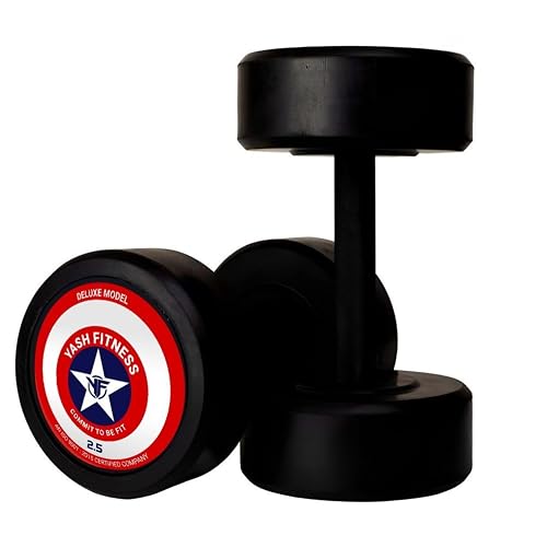 YASH FITNESS Rubber Professional Dumbbells 2.5Kg | Fixed Weight Dumbbell | Dumbbells Set For Home Gym & Gym Training | Gym Equipment Dumbbells Set | Durable Dumbbell Set (Black, Rubber 5Kg)