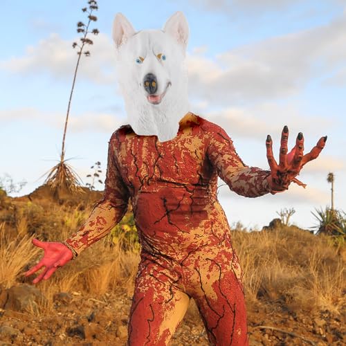 Masque chien latex blanc réaliste avec ouverture yeux pour soirée déguisée - 5
