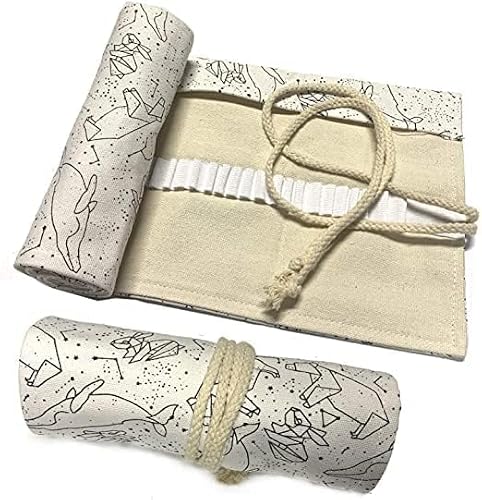 DOITEM Canvas Pencil Wrap Case, 48 Holes Colored Pencil Roll Holder Storage Pouch for Office (48 Holes, White)