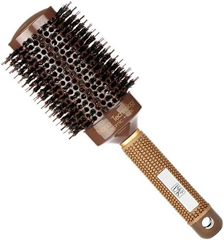 H&S Round Brush For Blow Drying - 2 Inch Thick - Large Ceramic Styling Boar Bristle Brush - Ionic & Nano Technology for Voluminous Hair