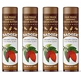 Badger Creamy Cocoa Cocoa Butter Lip Balm, Long Lasting Hydrating Lip Moisturizer, Fair Trade, Large Size Stick, 100% Organic Lip Care, 4-pack