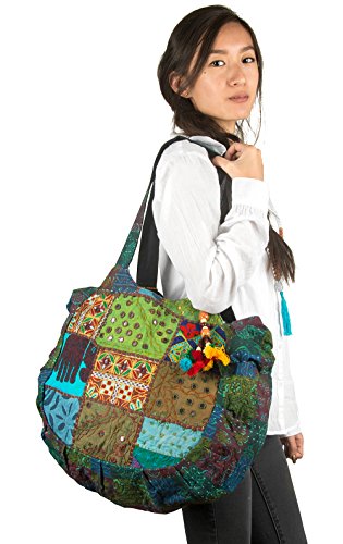 Tribe Azure Floral Embroidered Blue Shoulder Tote Bag Boho Gypsy Hippie Cotton Lightweight Roomy Spacious Cute Colorful School Laptop Books Large Durable Unique Handmade #TOP1