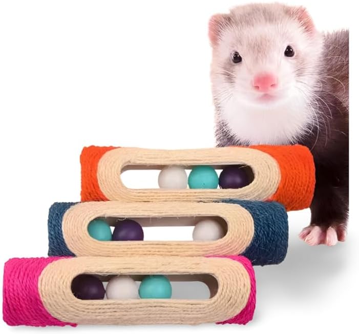 3PCs Ferret Toys Interactive Colorful Natural Sisal Fiber Scratching Toys Balls Inside Small Animal Pet Toy Balls Chewing Play Tool (Tube)