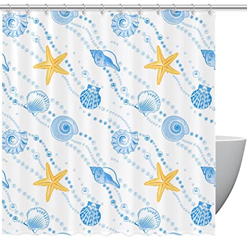Rideau de douche coquillages imperméable et ses crochets de fixation - 2