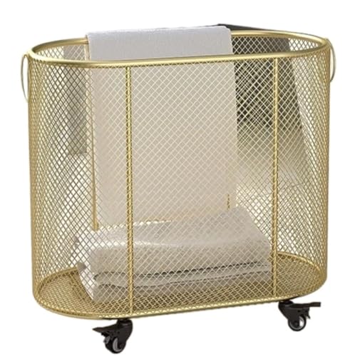 Laundry Basket Clothes Hamper Metal Laundry Hamper Freestanding Laundry Basket On Wheels, Decorative Laundry Baskets for Sundries Storage Laundry Hamper Washing Basket (Color : White) (Gold)