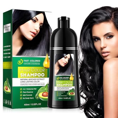 LAKPYN 400Ml Shampoing Colorant Noir,Coloration Naturelle Et Durable,Hair Dye Shampoo,Pour Cheveux Gris,Homme Femme,Teinture Noire Facile à Utiliser à La Maison