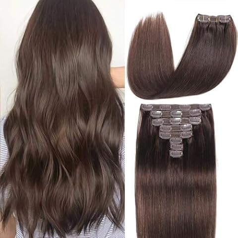 GIVLOVE 8 Pieces Clip in Human Hair Extensions Cover