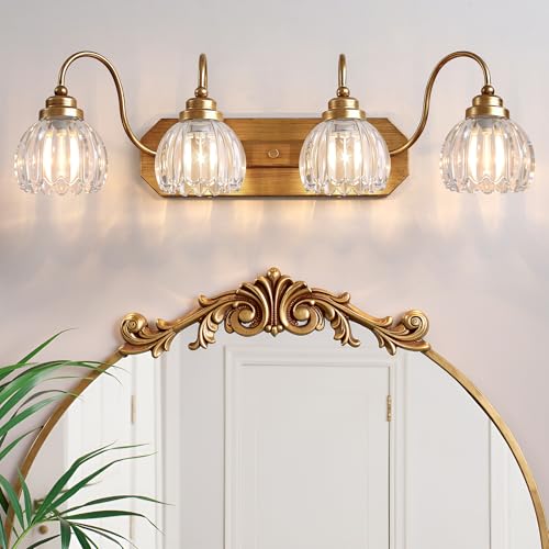 Image of Vintage Gold Bathroom Light Fixtures,4 Light Tulip Crystal