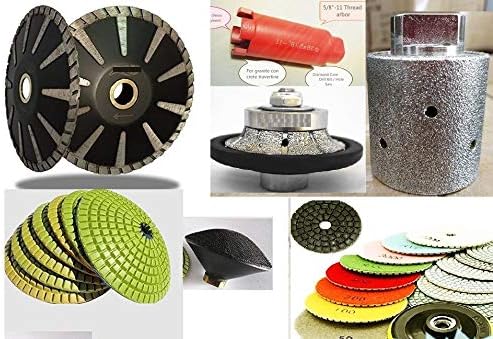 Diamond 3/8" Roundover Bullnose Router Bit 4" Convex Polishing Pad flat abrasive disk 19+2 and 1 3/8" zero tolerance drum core bit 5" Diamond convex blade stone granite marble concrete sink cut