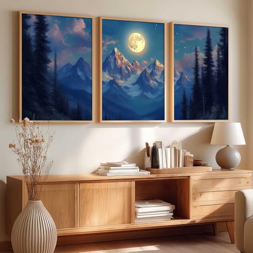 Image of kotart Big Aesthetic Mountains View Wall Art Paintings | Flowers Landscape Framed Painting | Vastu Frames for Living Room Bedroom Wall Decor Set Of 3 (19X25 inch)