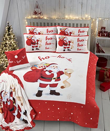 LIZZIE JACOBS New Santa Father Christmas Teddy Fleece Duvet Cover Sets Super Soft Warm Cosy Sherpa Fleece XMAS Festive Quilt Covers Bedding Sets (Double Duvet Set)