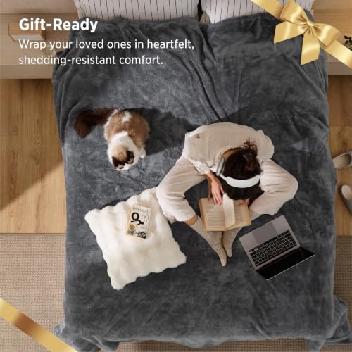 Bedsure Shed-Resistant Fleece Blankets Queen Size, Grey, 90x90 inches - image 7