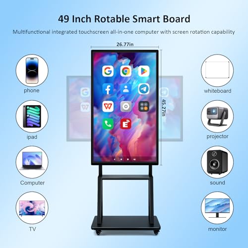 Image of 49 inch Smart Board, Portable Touch Screen TV, RK3588 Octa-Core Whiteboard, Android iOS 12, 10-Point IR Touchscreen, Two-Way Control, Reverse Live Streaming for Classroom Office Home (Wall Mount Include)
