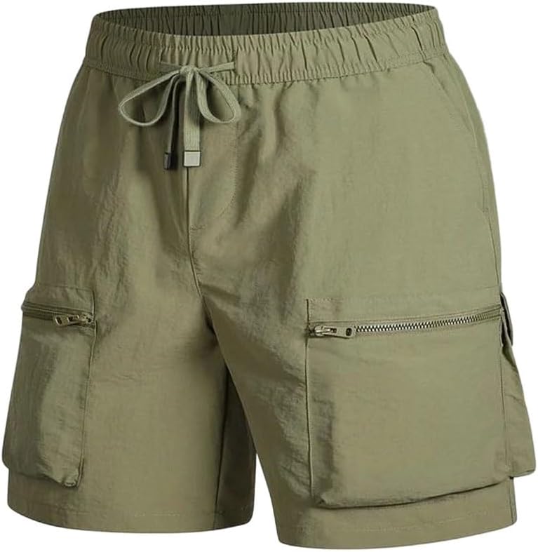 Men Summer Quick Dry Running Gym Beach Jogging Zipper Pocket Cargo Shorts