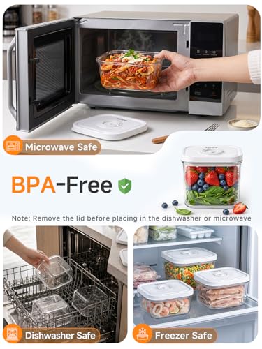 Image of FEPPO Vacuum Sealers Containers for Food Storage, 3 Pcs Set [1* Small, 1* Medium, 1* Large] Works with Handheld Compact Vacuum Sealer Machine for Fridge, Freezer & Pantry, BPA-Free, Date Tracking Lid