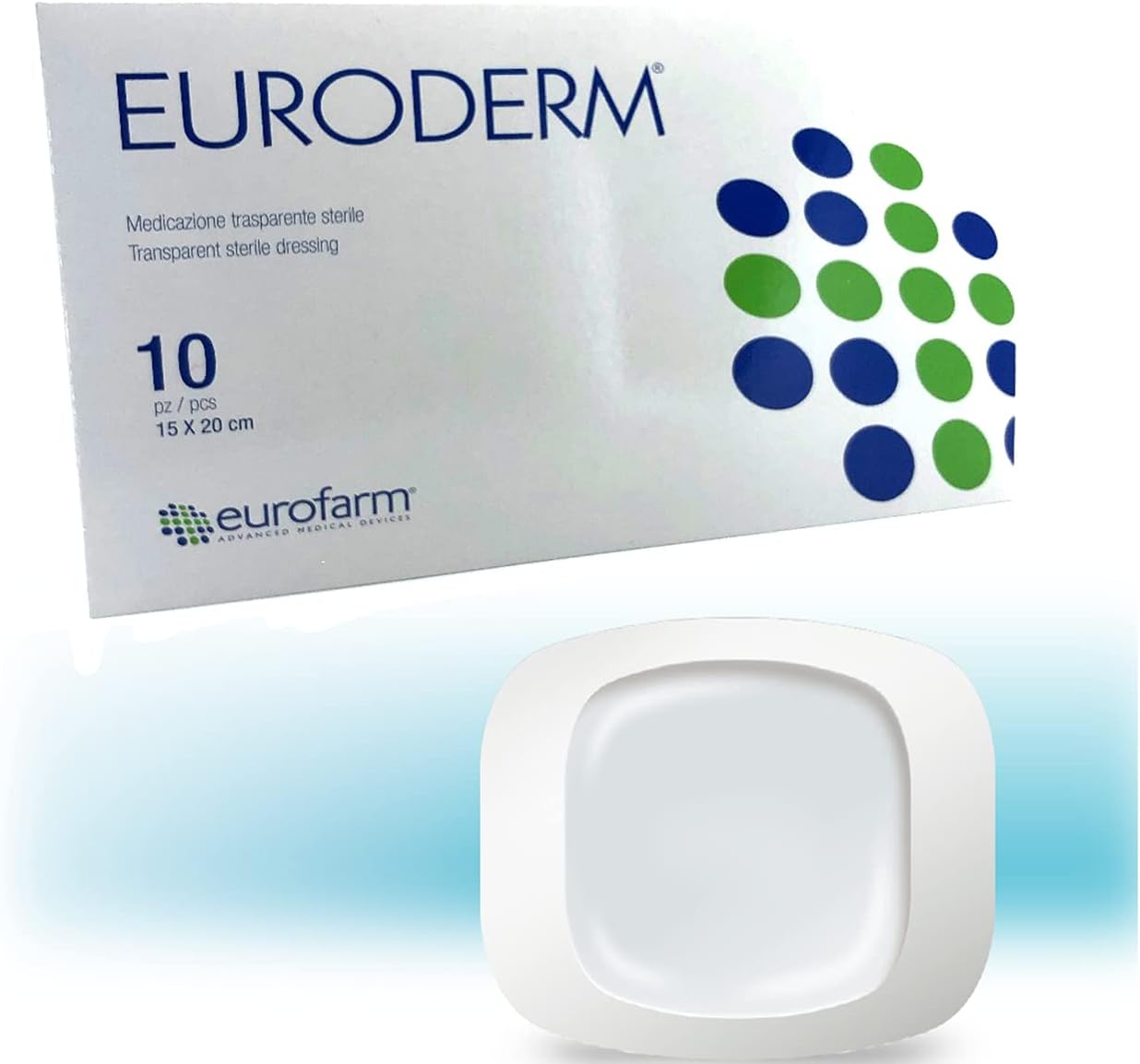 Euroderm -7 7/8 x 6 in -Transparent Sterile Adhesive Dressing,Easy to Remove,Waterproof, Made Off a Highly Resistant PU Film, Easy to Apply- (10 Pcs)