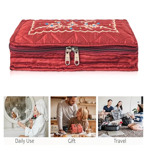 Image of Amazon Brand - Solimo Cotton Blend Embroidery Jewellery Kit cum Pouch, Maroon