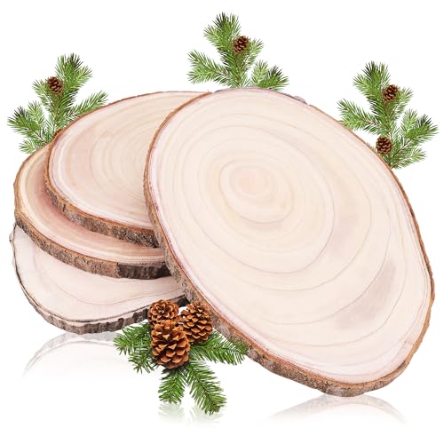 MICHIHOMIE Lot de 4 disques en bois - 20 à 23 cm de diamètre et 15 mm d'épaisseur - Disques de tronc d'arbre non traités - Pour bricolage, mariage et décoration de Noël