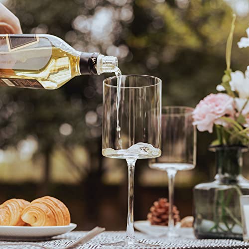 Crystal Square Wine Glasses Set Of 4 - 14 Oz Stemware - Hand Blown Edge Wine Glasses- Red And White Wine Glasses With Stem - Premium Clear Drinkware Glassware #TOP3