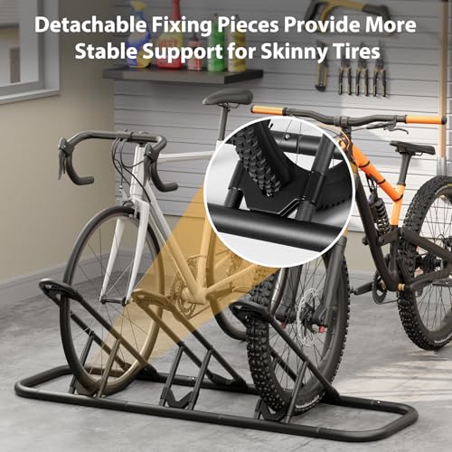 Image of Mr IRONSTONE Bike Rack, Floor Storage Stand for Garage, Indoor /Outdoor Parking Holder, Fits Mountain, Road & Kids Cycles (Black, 3-Slot)