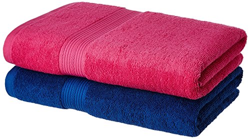 Image of Amazon Brand - Solimo 100% Cotton 2 Piece Bath Towel Set, 500 GSM (Iris Blue and Paradise Pink)
