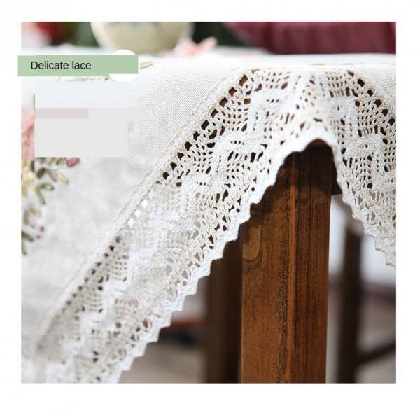 Image of Generic Printed Stamped Cross Stitch Tablecloth Kit for Embroidery, White, Linen, 90x90cm