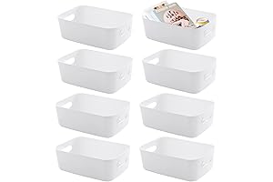 Large White Plastic Storage Basket (Pack of 8)
