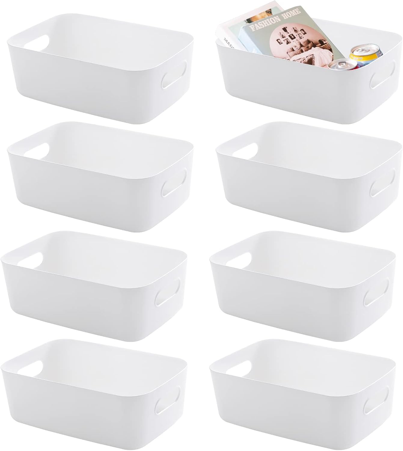 White Plastic Storage Baskets 8 Pack, Small Pantry Baskets