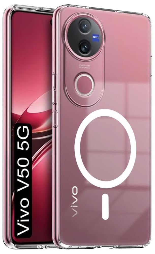 Image of AEETZ Clear Back Case for iQOO Z10R 5G / Vivo V50 5G / V50e 5G / T4R, Hard PC Shockproof Transparent Back Cover Case Compatible with Mag-Safe, Anti-Yellowing (Vivo V50 5g)