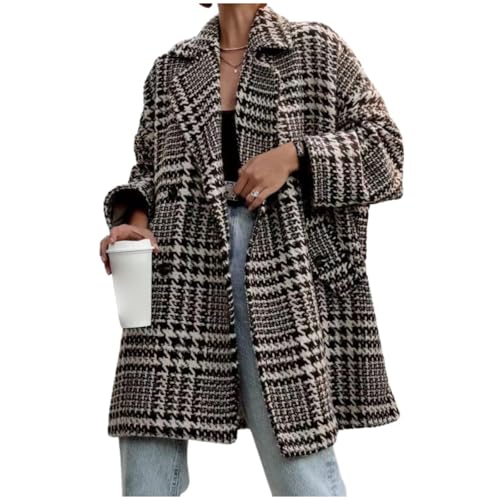Womens Plaid Blazer Trendy Double Breasted Open Front Jacket Casual Long Sleeve Business Blazers Coat Outwear