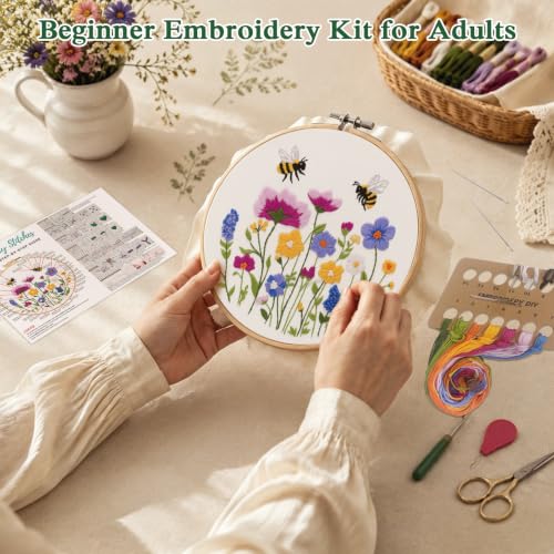 Image of Louise Maelys 3 Pack Floral Embroidery Kit for Beginners, Garden DIY