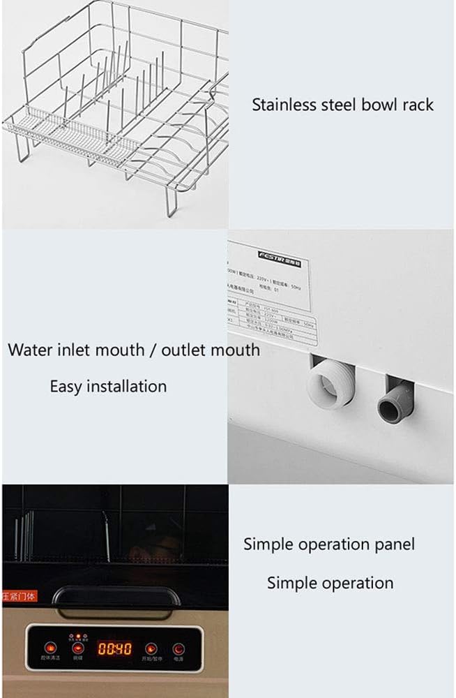 Automatic Countertop Dishwasher High Pressure Wave Dishwasher Cleaner Portable Mini Dish Washer With Stainless Steel Interior And 6 Place Settings Rack, Rotary Spray 360掳 Azimuth,White,White