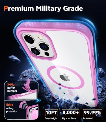 Image of FNTCASE for iPhone 12 Pro-Max Case: Clear Magnetic Phone Cases Compatible with Magsafe Slim Anti Yellowing Military Grade Drop Protection Rugged Protective Transparent Cell Phone Cover (B-Pink)