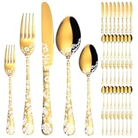 XIAOYU set di posate da 40 pezzi per 8, comprende 8 coltelli/16 forchette/16 cucchiai, set di posate in acciaio inox, utensili da tavola con piante da fiore laser, lavabile in lavastoviglie