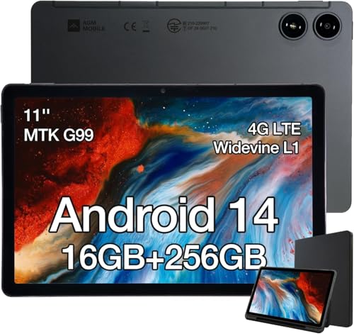 AGM Pad P2 Tablet 11 Pulgadas, Android 14 Tableta con Funda,16GB RAM 256GB ROM/2TB TF,FHD, Helio G99,4G LTE/WiFi/50MP+8MP Cámara/Widevine L1/7850mAh
