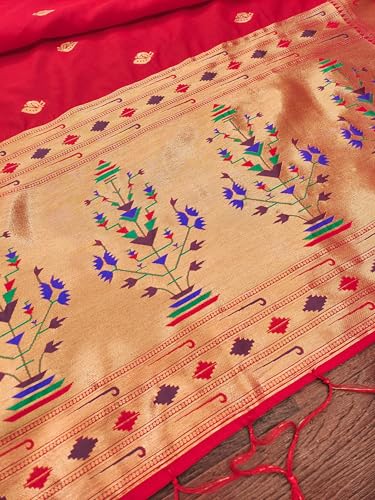 Image of DEVANGI Women's Woven Paithani Banarasi Silk Dupatta /Chunni For Women, Floral Print 1 Meter Wide and 2.3 Meter Length Printed Designer Dupatta /Chunni For Girls