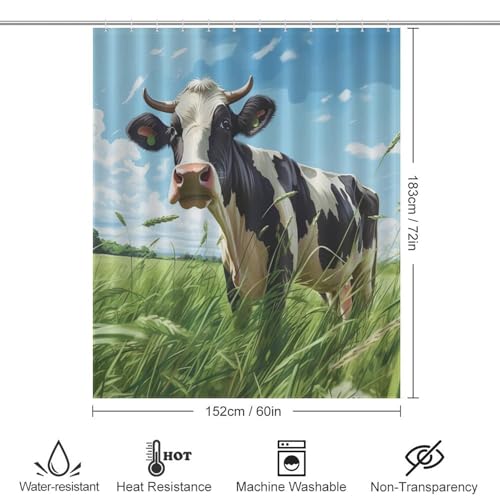 Rideau de douche vache 152x183 cm en polyester avec 12 anneaux - 4