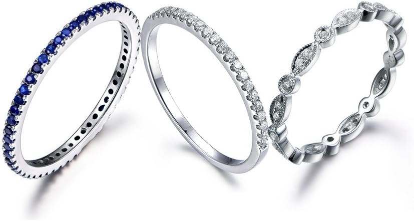 Amazon.com: Natural Blue Sapphire Diamond Stacking Rings Set,14k White ...