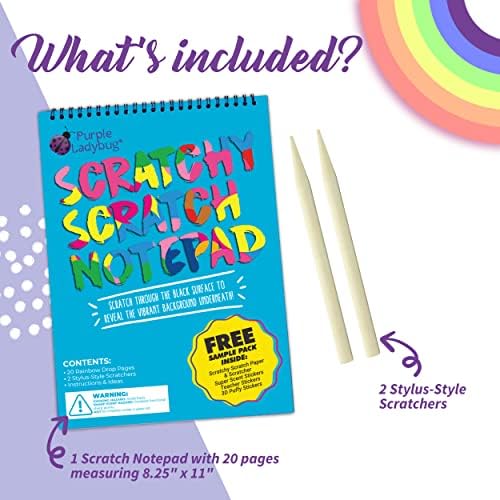 PURPLE LADYBUG Rainbow Scratch Art for Kids - Cool Art Set for Kids 6-12 - Cute Birthday Gifts for 5 6 7 8 9 10 Year Old Girls, Unique Easter Basket Fillers for Kids, Fun Arts and Crafts Activity