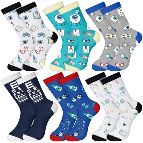 Unittype 6 Pairs Optometrist Gift Socks Themed Funny Novelty Casual Socks Health Awareness Gift for Adult Women Men Appreciation National Doctor's Day Nurse Week Graduation Party