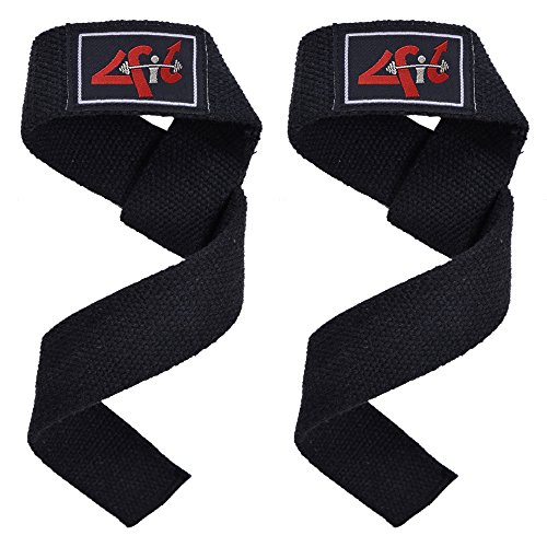4FIT Power Hand Bar Straps Weight Lifting Cotton Straps Strenthen Training Workouts (Black)