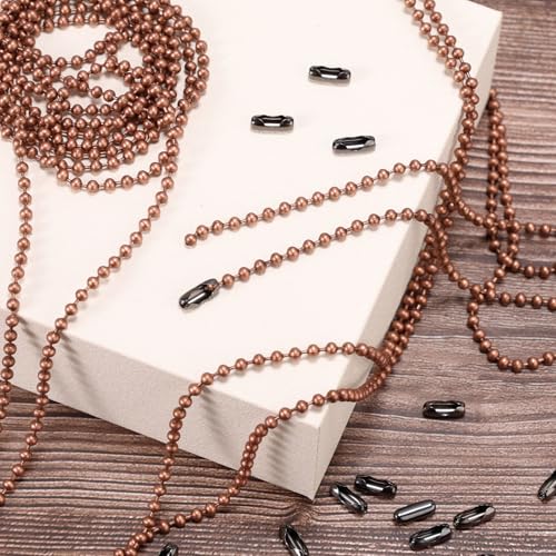 Image of 120in Ceiling Fan Pull Chain Extender, 3mm Premium Metal Light Roller Blind Beaded Pull Chain Extension with 20pcs Connectors Practical Accessories for Light Fixture DIY Crafts (Red Bronze)